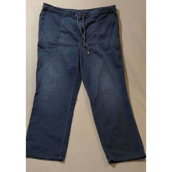LRL RALPH LAUREN COTTON BLEND PANTS SIZE 12 BLUE DRAWSTRING - Picture 1 of 6